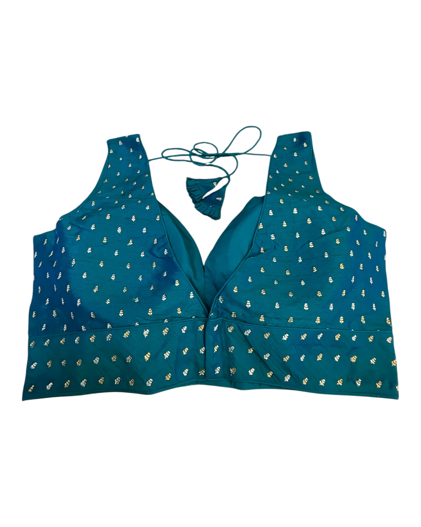 40" / UK 14 - Turquoise Blue - Silky Designer Saree blouse with cups,  Sleeveless - UK Stock - Quick Delivery - RNK - R717 KV