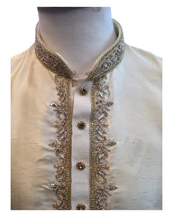 Light Gold - Rich Silky Mens Indian Kurta set with Hand Embroidery - Weddings / Walimas , Sangeet, Mehndi / Henna , Eid / Diwali - BS2506 01TC25