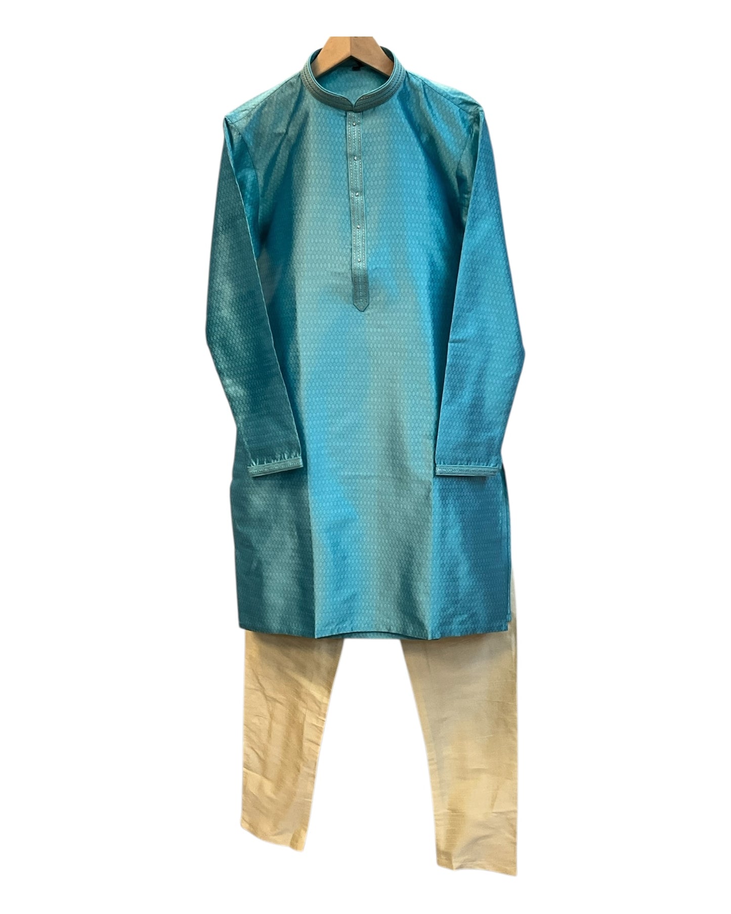 Sky Light Blue - Banarasi Handloom Brocade Mens Indian Kurta set - UK Stock - Weddings / Walimas , Sangeet, Diwali, Eid, Mehndi / Henna - VEE2533 KC