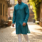 Turquoise Blue - Banarasi Handloom Brocade Mens Indian Kurta set with Trousers - UK Stock - Weddings / Walimas , Sangeet, Diwali, Eid, Mehndi / Henna - VEE2450 VR