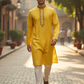 Haldi / Yellow - Self Brocade - Gold Thread Work Mens Kurta Set - Sangeet Mehendi Haldi - KCS2995 03KC26