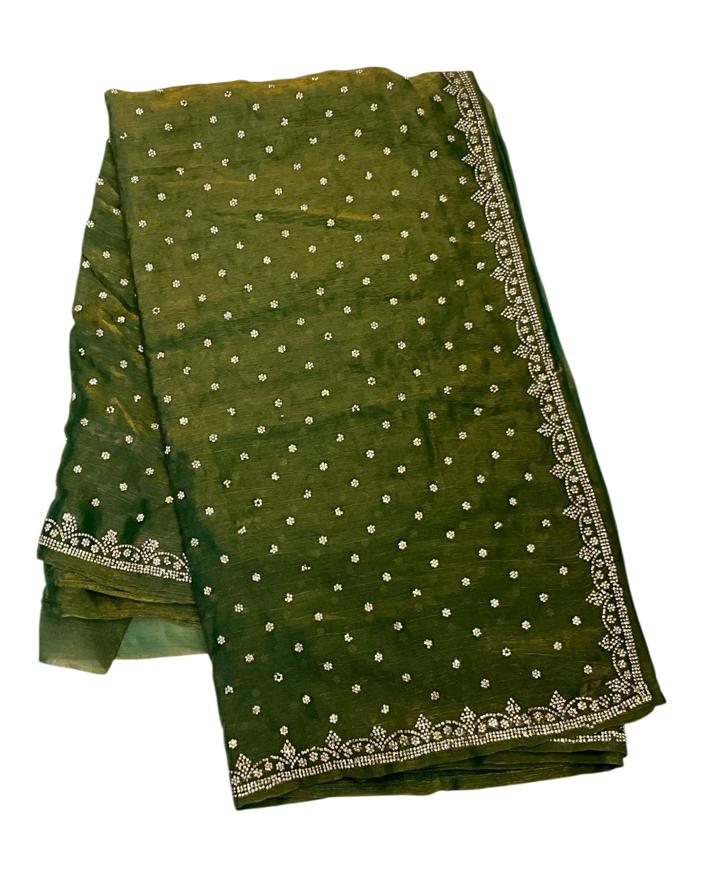 Green - Rich Saree with Stone Work Border and Blouse Piece - UK stock - 24hr Dispatch - RS2501 TH