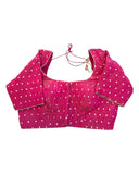 36" & 40" - Fuchsia / Magenta Pink - Banarasi Tissue Saree / Lehenga Blouse - Margin inside for adjustments - X1228 01KK25