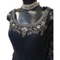 Cotton / Silky Dark Navy Anarakali  Long Dress with Grey Embroidery - Size 12 (Bust 38") - Dulhan HY 0724