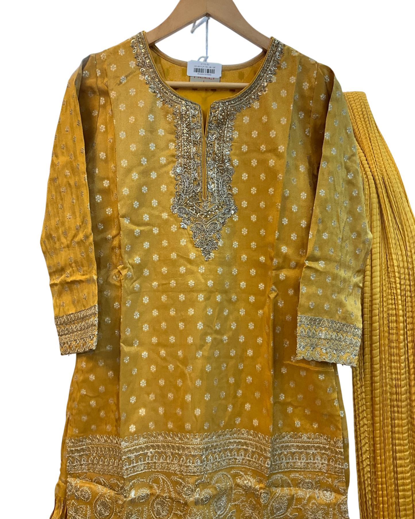 UK 12 / 38" - Haldi Yellow - Ladies Sharara / Palazzo Trousers Suit - UK Stock - Sangeet / Henna / Weddings - HEL6511 JP
