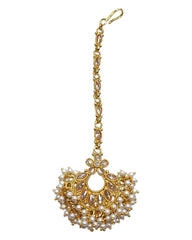Neutral Gold Pearl - Gold Finish Large Size Tika Head Piece - Indian Ladies Fashion Jewellery - AE2439 11T24