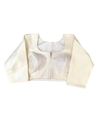 Cream - Silky Saree blouse with cups,  Long Sleeves, High Back - 38