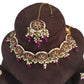 Fuchsia Magenta - Large Size Antique Gold Finish Necklace Set with Earrings - RAK05  VY 0424