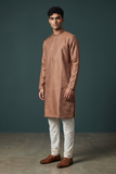 Rose Gold / Copper - Banarasi Handloom Brocade Mens Indian Kurta set with Trousers - UK Stock - Weddings / Walimas , Sangeet, Diwali, Eid, Mehndi / Henna - VEE2509 VR