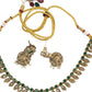 Green - Small Size Antique Gold Finish Necklace Set with Earrings - SV2404  C 0424