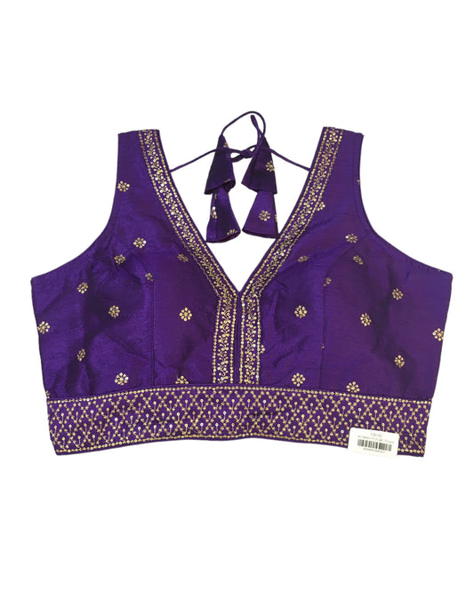 Purple - Dupion Silky Saree / Lehenga blouse - 38" Bust (UK 12) Can be let out to size 16  - AF2406 H 0324