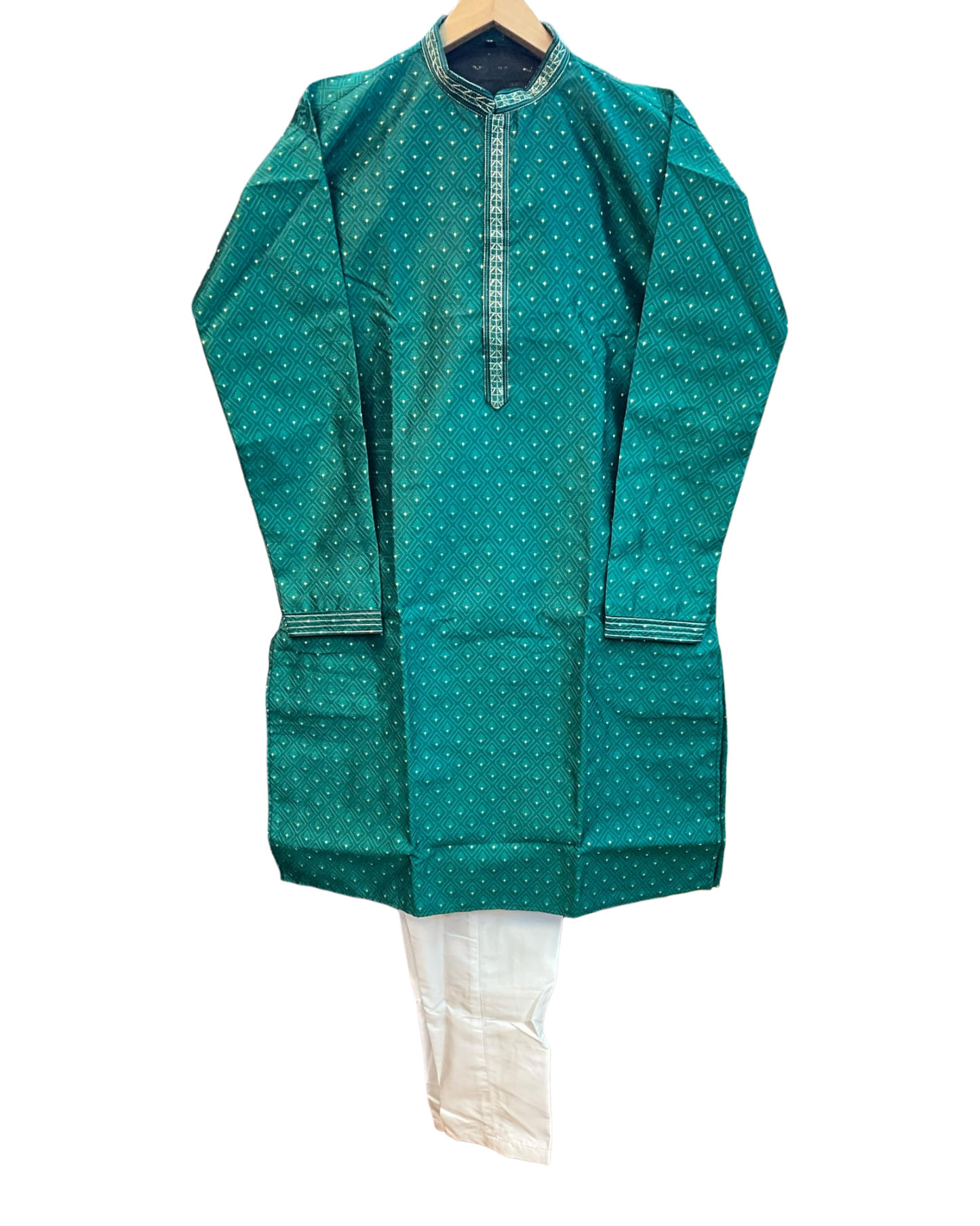 Green - Banarasi Handloom Brocade Mens Indian Kurta set with Trousers - UK Stock - Weddings / Walimas , Sangeet, Diwali, Eid, Mehndi / Henna - YD2601 03VV26