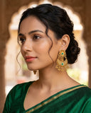 Emerald Green Antique Gold Filigree Chandbali Earrings - Bollywood - Weddings - 15ER554 09P26