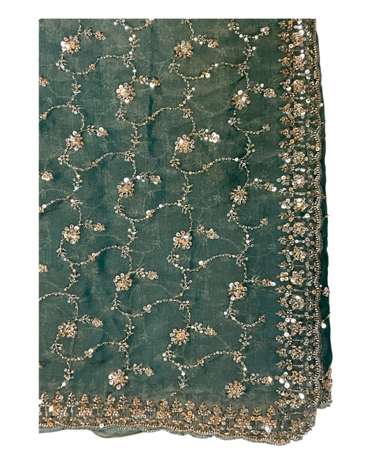 Turquoise - Rich Bridal Saree with Allover Embroidery and Blouse Piece - UK stock - 24hr Dispatch - RS2519 JT