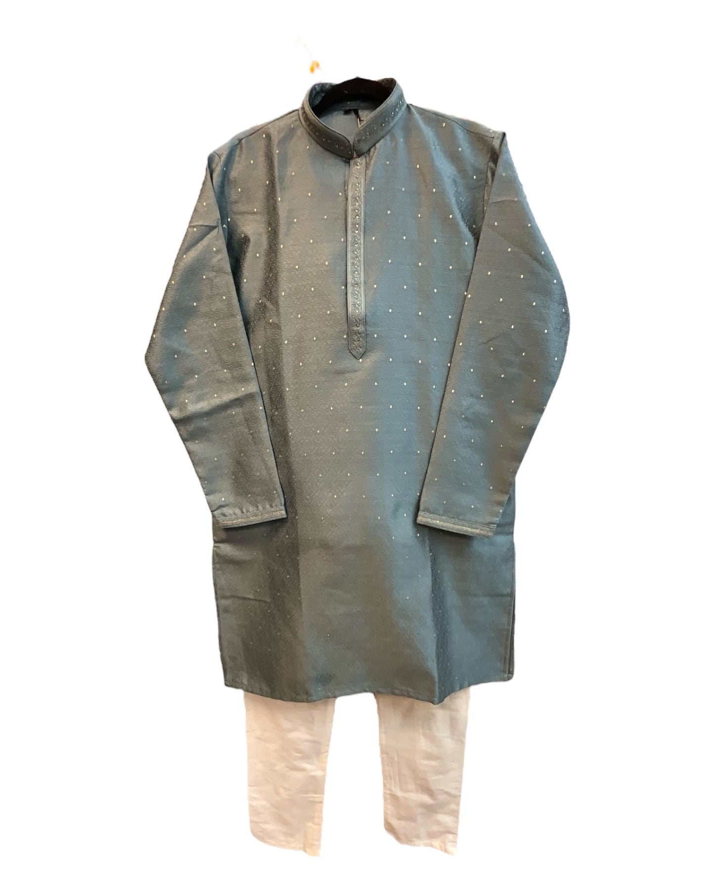 Silver Grey - Banarasi Handloom Brocade Mens Indian Kurta set with Trousers - UK Stock - Weddings / Walimas , Sangeet, Diwali, Eid, Mehndi / Henna - VEE2443 VR