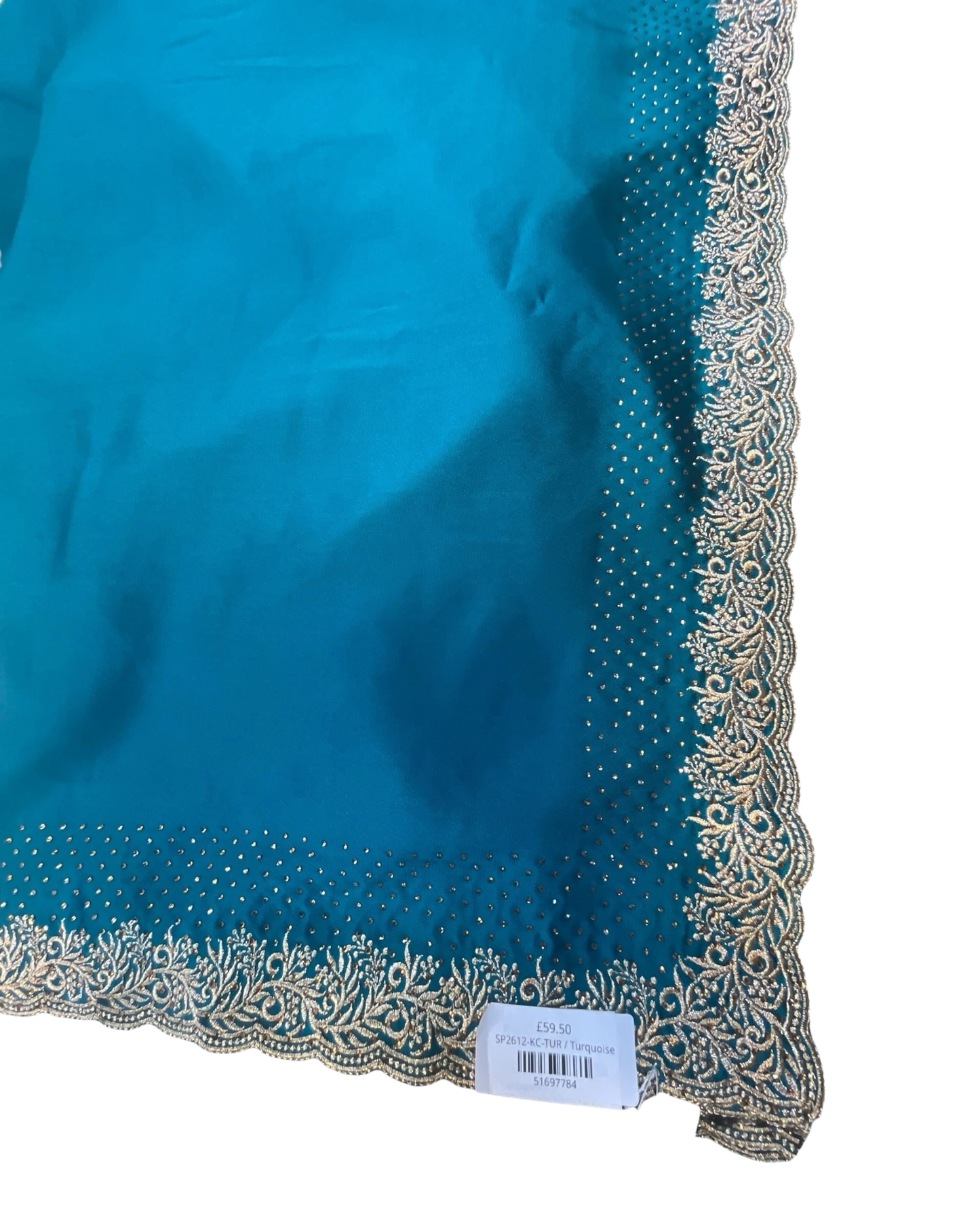 Turquoise Blue - Saree with Thread / Stone Work and Blouse Piece - UK stock - 24hr Dispatch - SP2612 KR