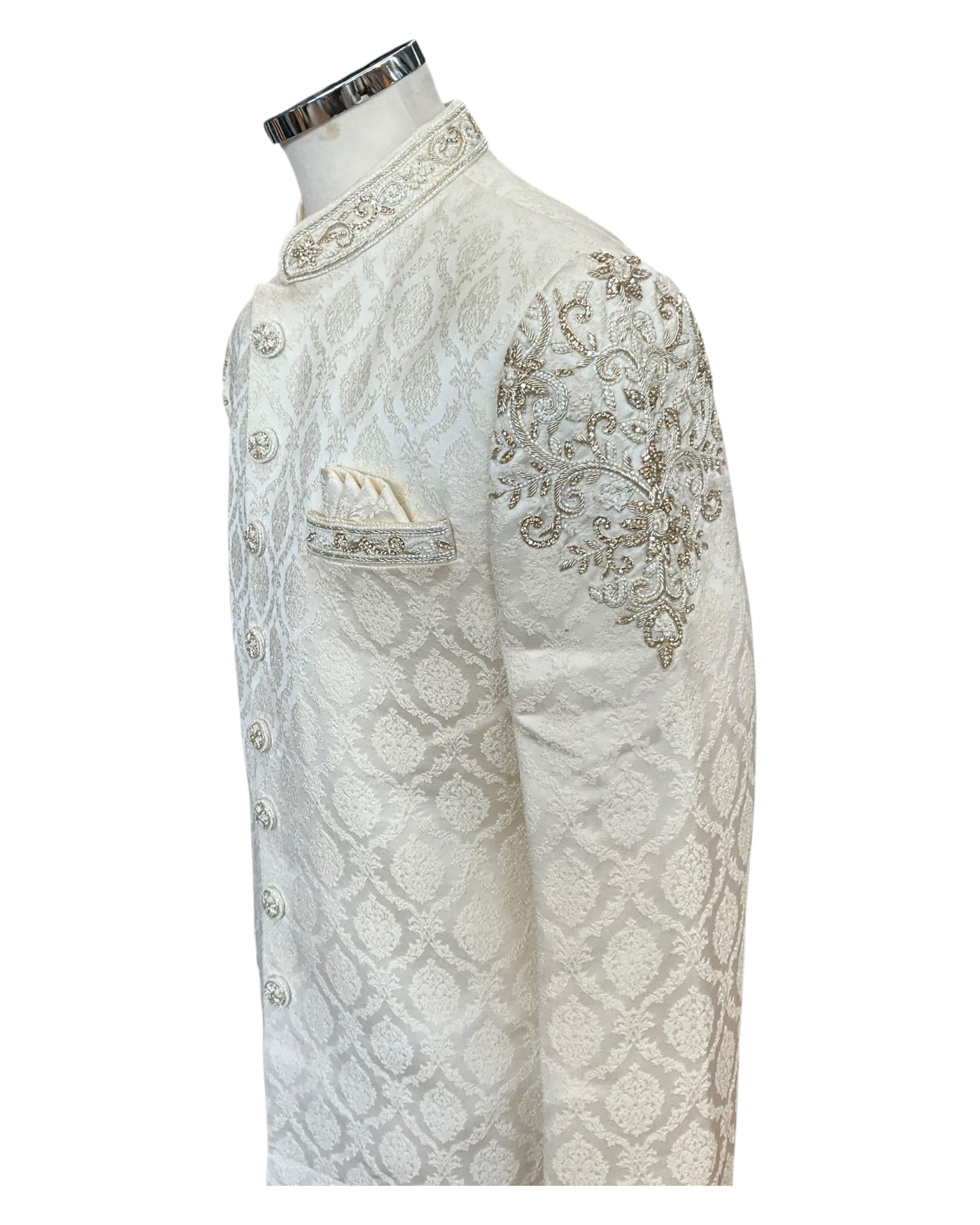 Size 40" - Cream - Rich Banarasi Stone Work Sherwani with Shoulder Emroidery - BS997 08KYY25
