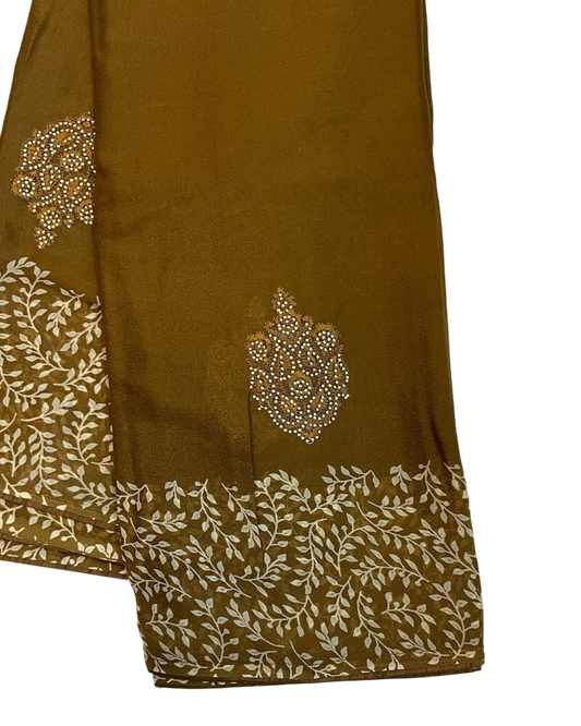 Mustard / Haldi Green - Chiffon Printed Saree with Blouse Piece - UK stock - 24hr Dispatch - LTF106 07KT26