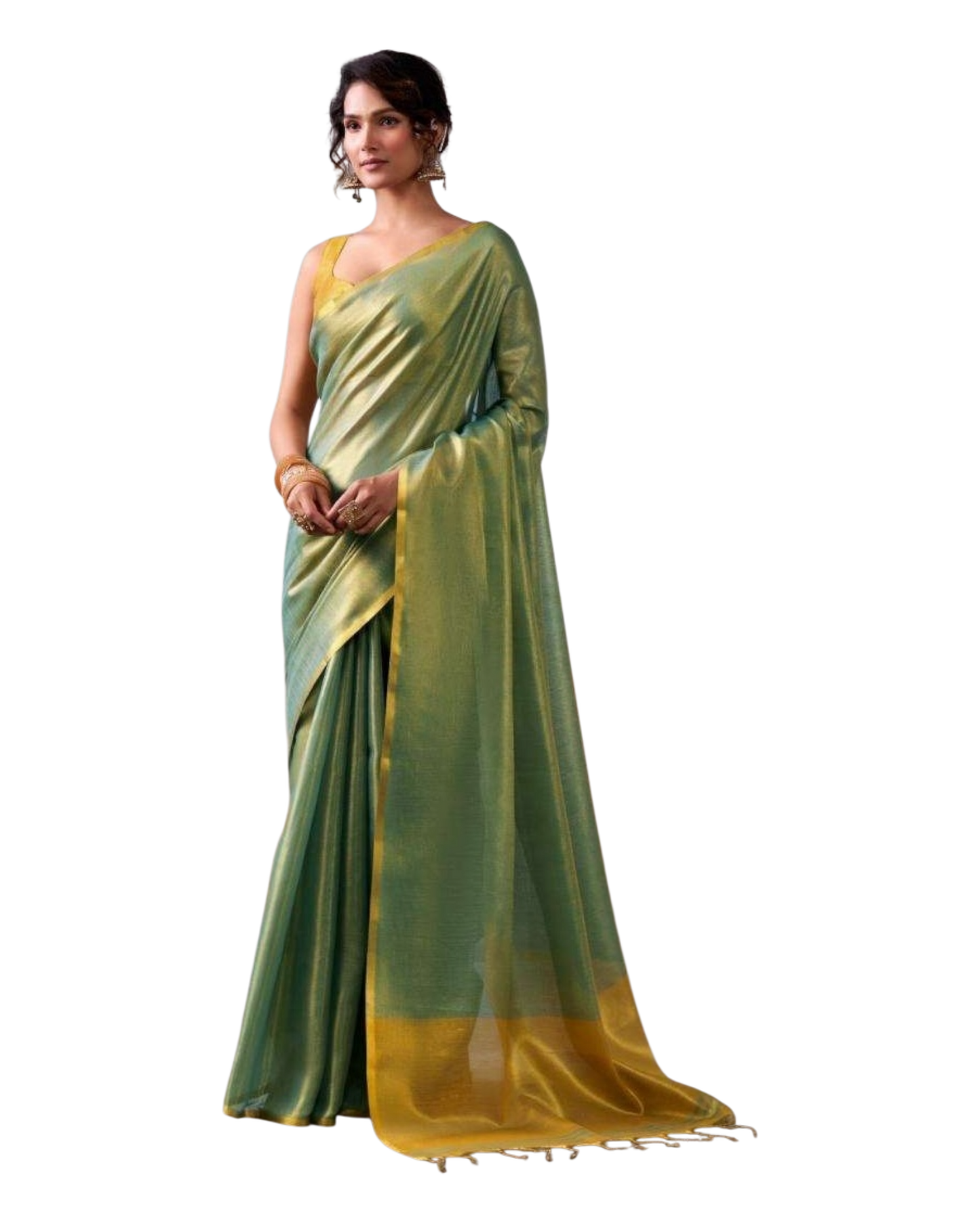Green - Classic Plain Cotton Silky Fancy Saree with Blouse Piece - UK Stock - 2/3 days Delivery  12KV25 RP510