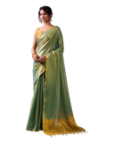 Green - Classic Plain Cotton Silky Fancy Saree with Blouse Piece - UK Stock - 2/3 days Delivery  12KV25 RP510