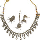 Clear / Neutral - Medium Size Antique Gold Finish Necklace Set with Earrings - KAJ1017 04C24