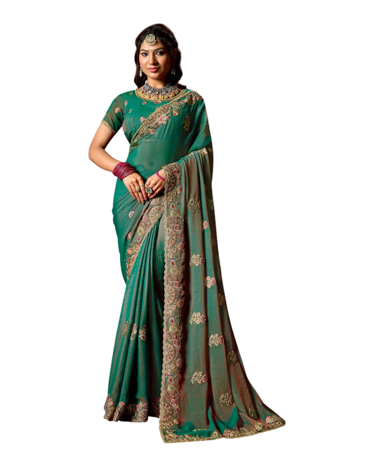 Turquoise - Fancy Party Saree with Blouse Piece - UK stock - 24hr Dispatch - LTF902 07VV26