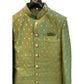 Mehndi Henna Green - Classic Banarasi Handloom Brocade Sherwani with Gold Buttons -  BS787 JP 08JC25