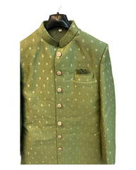 Mehndi Henna Green - Classic Banarasi Handloom Brocade Sherwani with Gold Buttons -  BS787 JP 08JC25