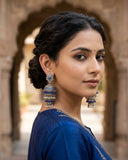 Royal Blue & Pearl Multi-Tiered Step Jhumka Earrings - Bollywood - Weddings - 12JE77 09KY26
