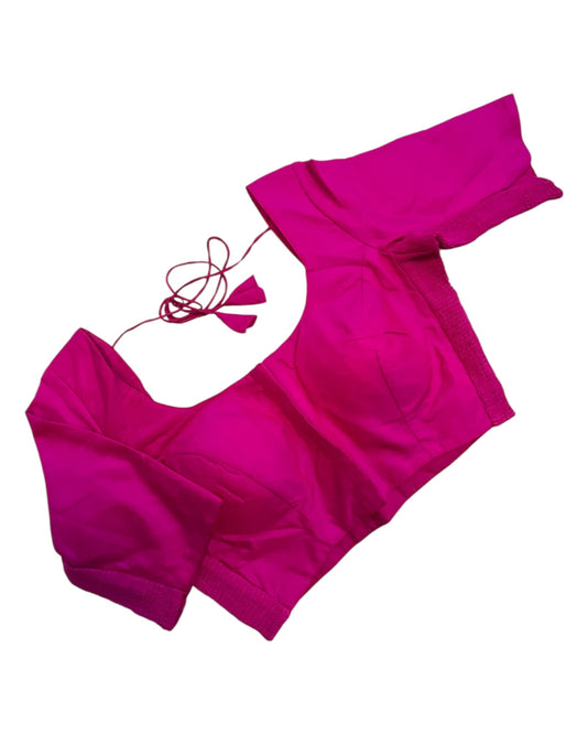 Hot Pink / Fuchsia - HYBRID Silky Saree blouse - With Elastic on both side for Great fit - Size 36",38", 40" S M L  - VAM1216 Ap