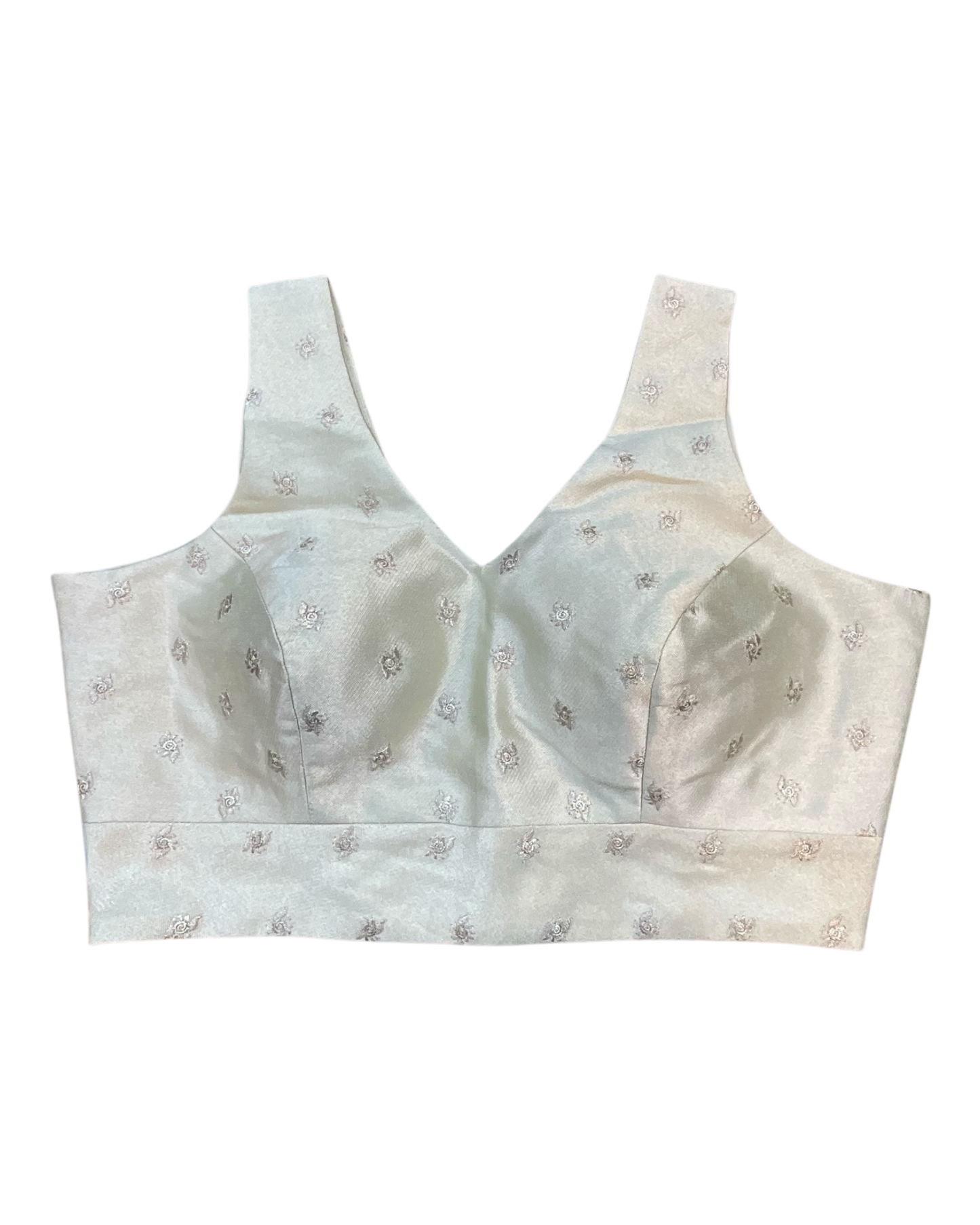 36" / UK10 - Off White / Very Light Gold - Self Butti Saree blouse with cups,  Sleeveless - 36" - UK Stock - Quick Delivery - RNK - R948-KK
