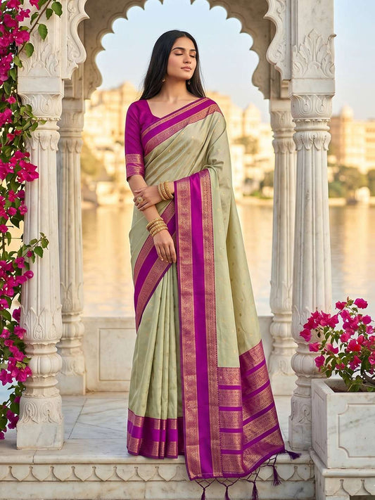 Sage Green - Handloom Saree with Blouse Piece - UK stock - 24hr Dispatch - KM-Kashi 11KY26