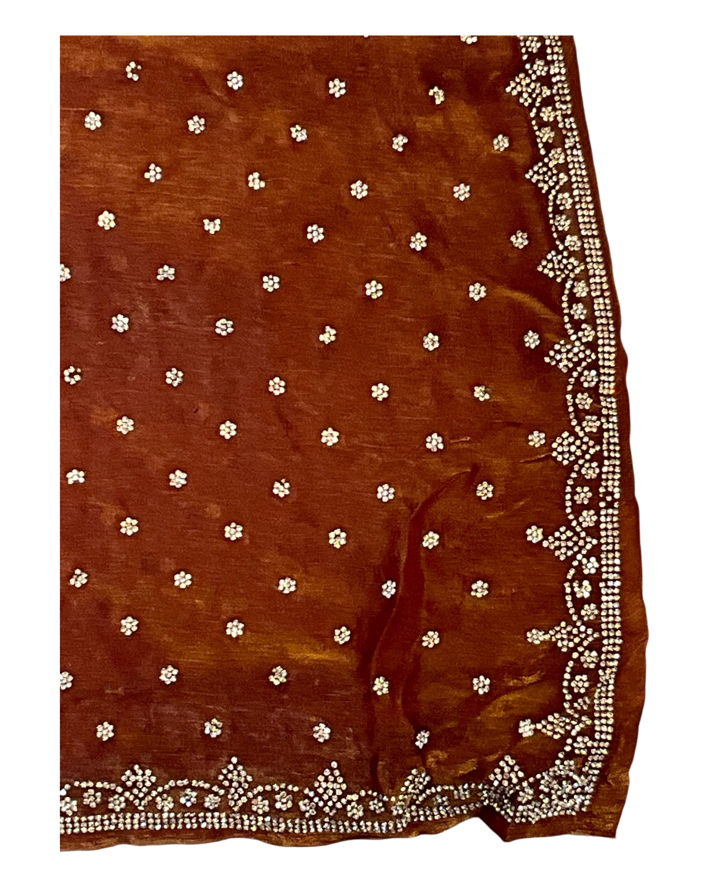 Burnt Orange / Rust - Rich Saree with Stone Work Border and Blouse Piece - UK stock - 24hr Dispatch - RS2501 TH