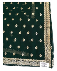 Bottle Green - Chiffon - Party Wear Embroidered Saree with Blouse Piece - SP2504008 VY