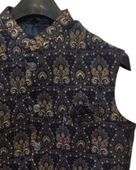 Navy Blue Benarasi Handloom Brocade Mens Waistcoat - Amazing Fit - Great Quality - YD2409 KA 0424