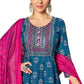Cobalt Blue - Cotton Block Printed Long Dress with Dupatta - Available in Sizes 14(40") & 20 (46") - BH1006 KK 0924