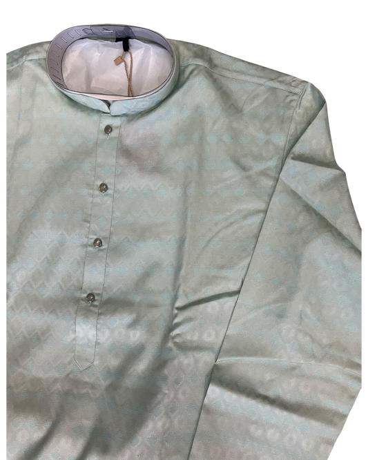 Sea Green - Self Woven Brocade Mens Indian Kurta set - UK Stock - Weddings / Walimas , Sangeet, Diwali, Eid, Mehndi / Henna - VEE3115 KC