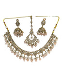 Peach - Antique Gold Finish Necklace & Earrings Set - Bollywood - Weddings - KAJ1035 11KK24