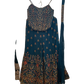 UK 10-12 / 36"- 38" - Dark Teal Blue - Designer Ladies Indian Short Corset / Tie Back Top Palazzo Trousers Suit - UK Stock - 2/3 days delivery - VMK Tarini AP