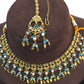 Sky / Light Blue - Medium Size Antique Gold Finish Necklace Set with Earrings - HB1000  KY 0424