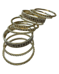 Gold Stone and Pearl - Antique Gold Finish Bangles Set (Set of 10) - UK stock - SM, M, L, XL JAN2648 08T25