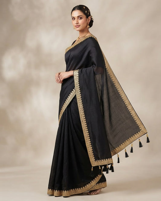 Black - Fancy Party Saree with Blouse Piece - UK stock - 24hr Dispatch - SP2606 KA