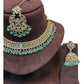 Turquoise  - Medium Size Antique Gold Finish Necklace Set with Earrings & Tika Head piece - GGA05  KV 0525