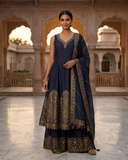 Size 20 (46") - Navy Blue - Designer -  Ladies Long Top Anarkali Trousers Suit - VMK Bandhan CY
