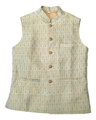 Sea Green - Benarasi Handloom Brocade Mens Waistcoat - KCS2303 KK 0923