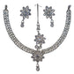 Clear - Medium Size Silver Finish Necklace Set with Earrings & Head Piece /Tika- SLV80  11H24