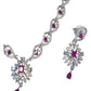 Magenta / Fuchsia - American Diamond Style Silver Finish Small Size Necklace Set with Earrings - AE2421 11R24
