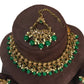 Green - Large Size Antique Gold Finish Necklace Set with Earrings - VJY403  C 0424