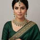 Green - Large Size Antique Gold Finish Necklace Set with Earrings & Head Piece - 6NS591 03KT26