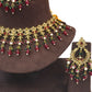 Maroon - Large Size Antique Gold Finish Necklace Set with Earrings - HB999  KT 0424